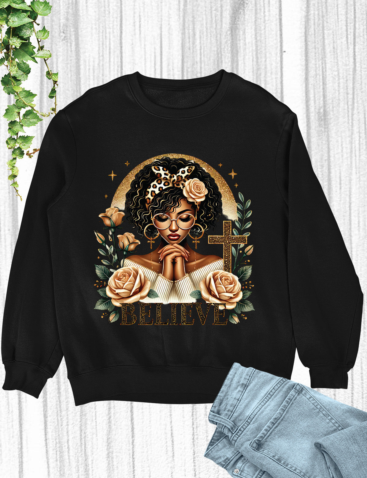 Christian Black Woman Messy Bun Sweatshirt