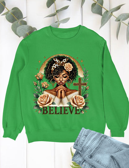 Christian Black Woman Messy Bun Sweatshirt