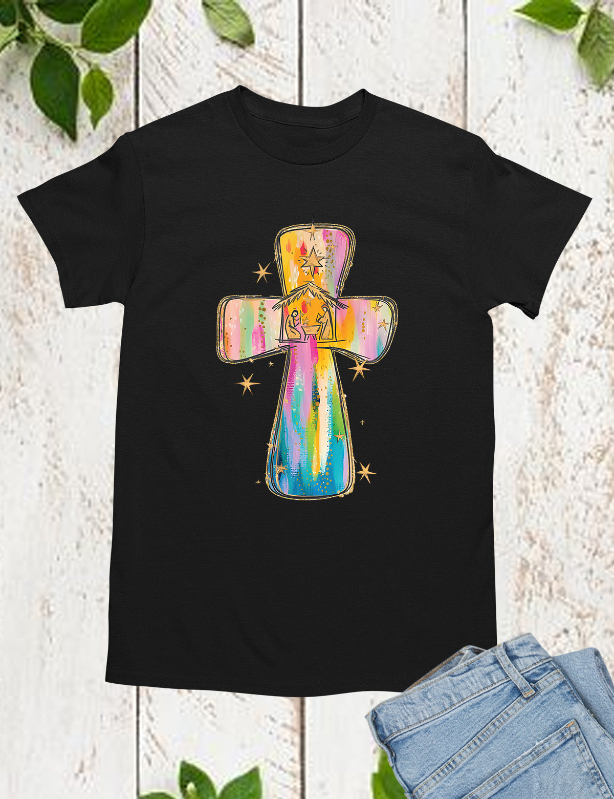 Religious Christmas Tshirt Pink Jesus Cross