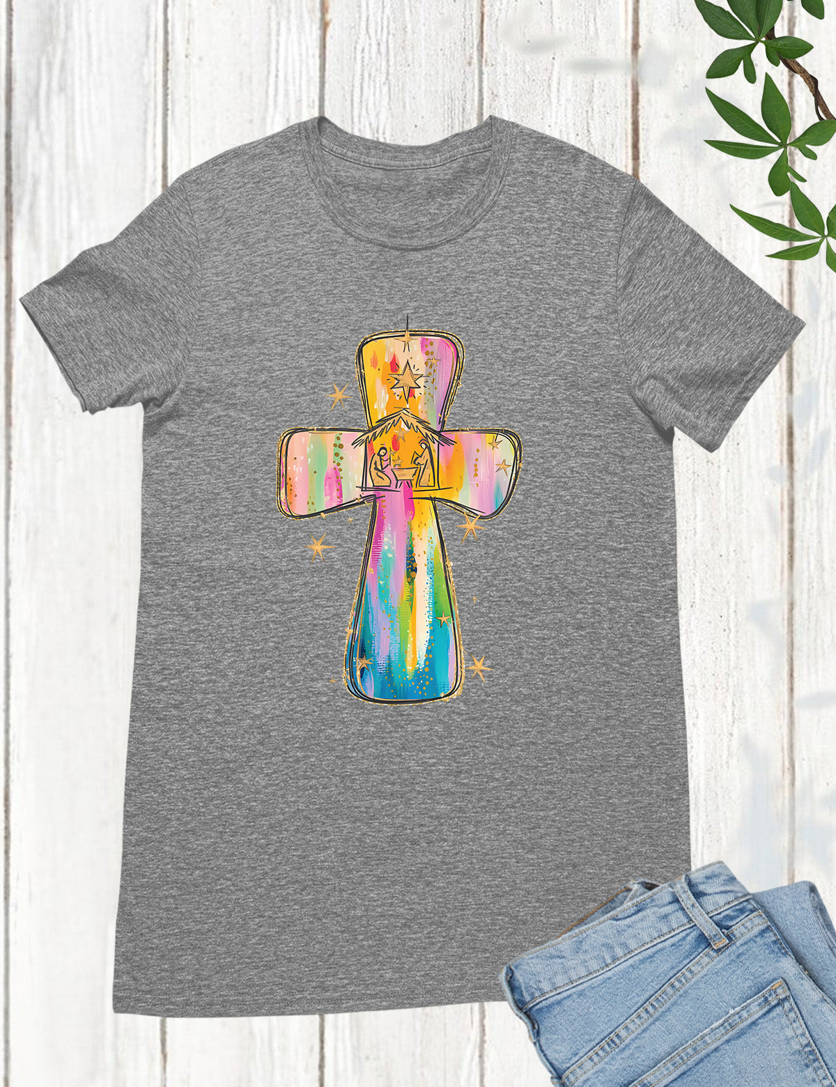 Religious Christmas Tshirt Pink Jesus Cross