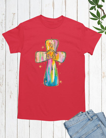 Religious Christmas Tshirt Pink Jesus Cross