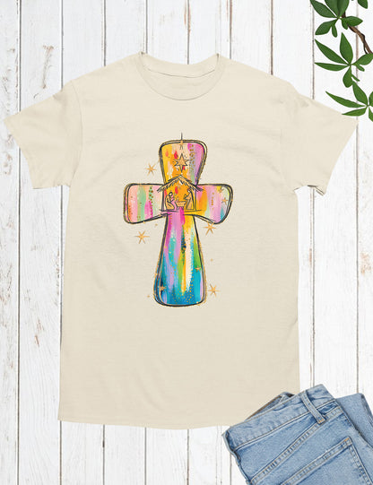 Religious Christmas Tshirt Pink Jesus Cross