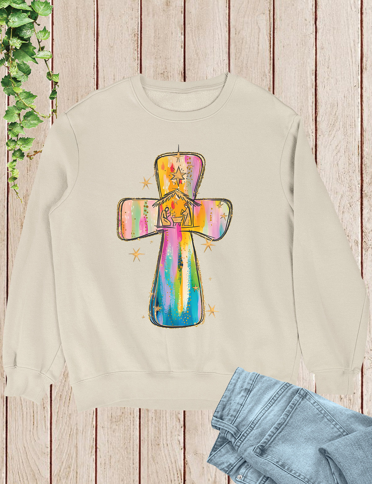 Religious Christmas Tshirt Pink Jesus Cross