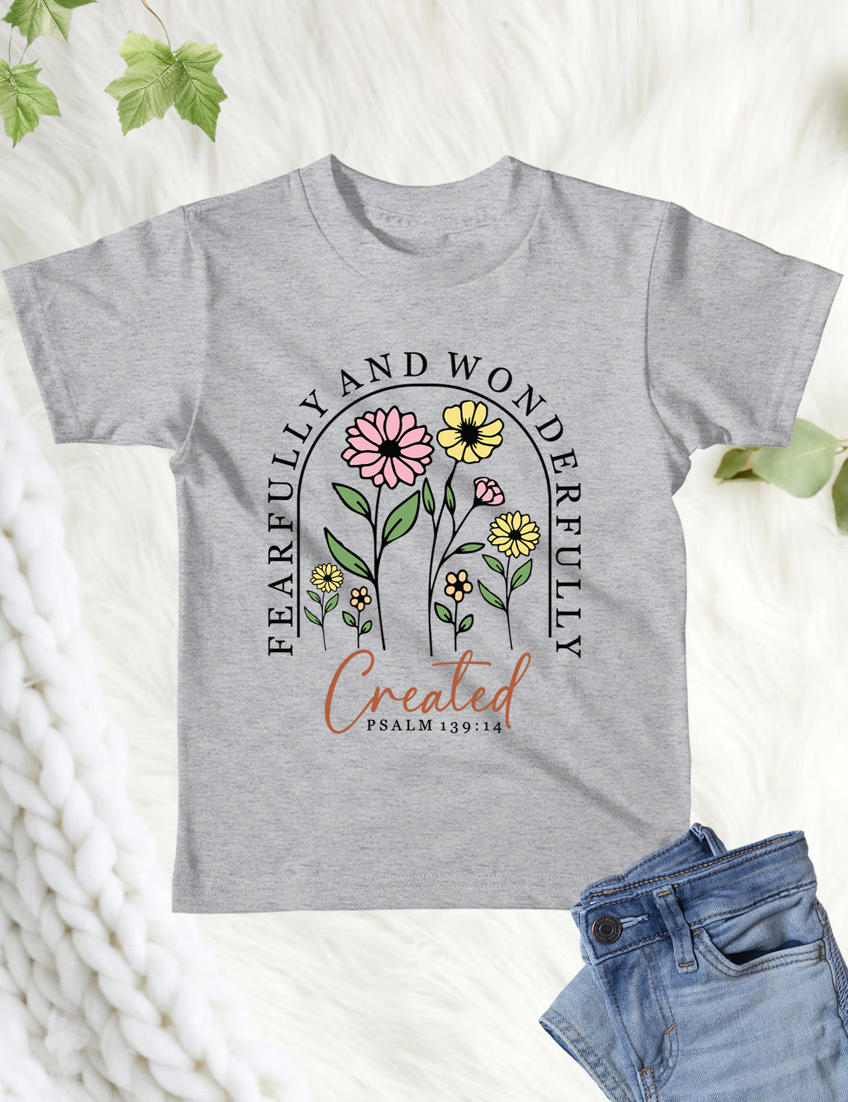 Fearfully and Wonderfully Created Floral Kids T Shirt