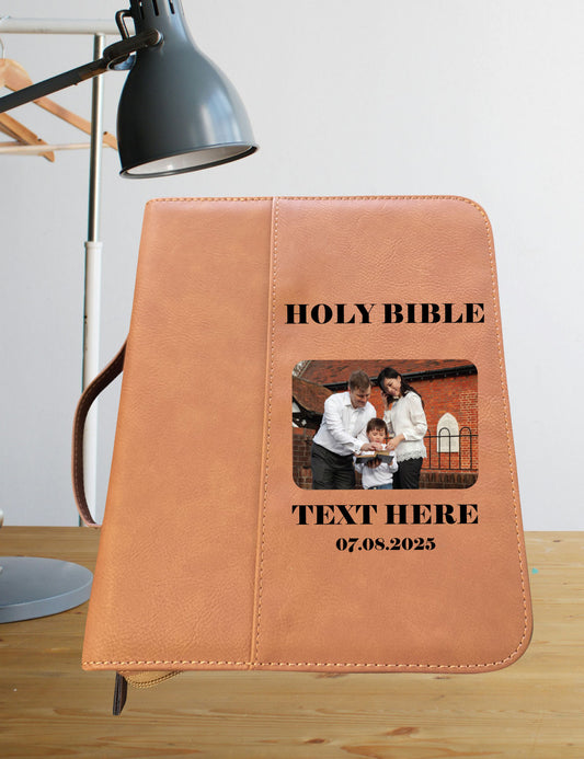 Custom Photo and Text Leather Bible Case