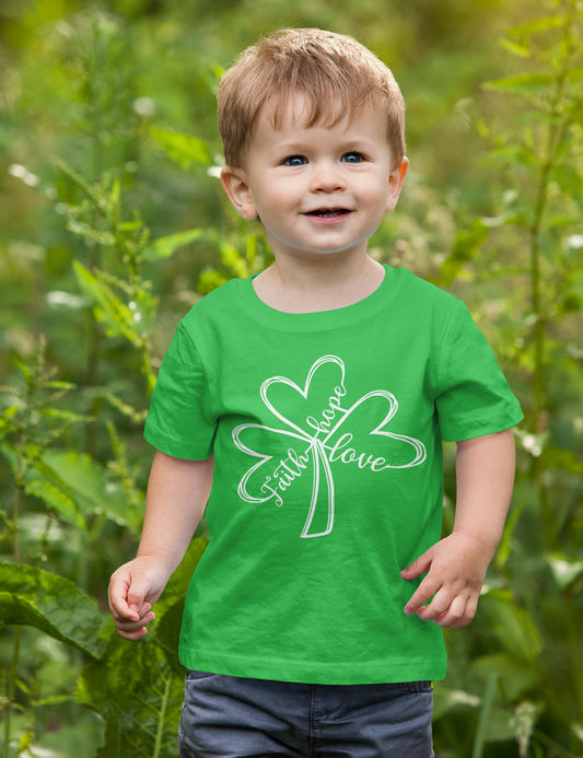 Faith Hope Love Shamrock St Patrick’s Day Kids Shirt