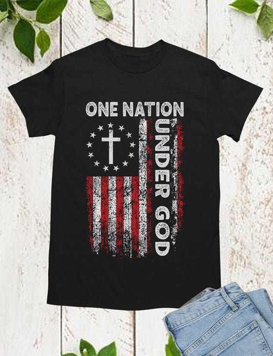 One Nation Under God Christian Cross with USA Flag Shirt