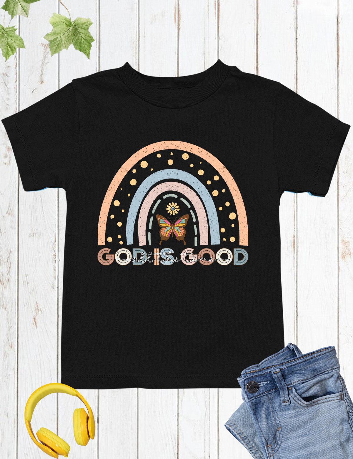 God is Good all The Time Rainbow Kids T Shirt