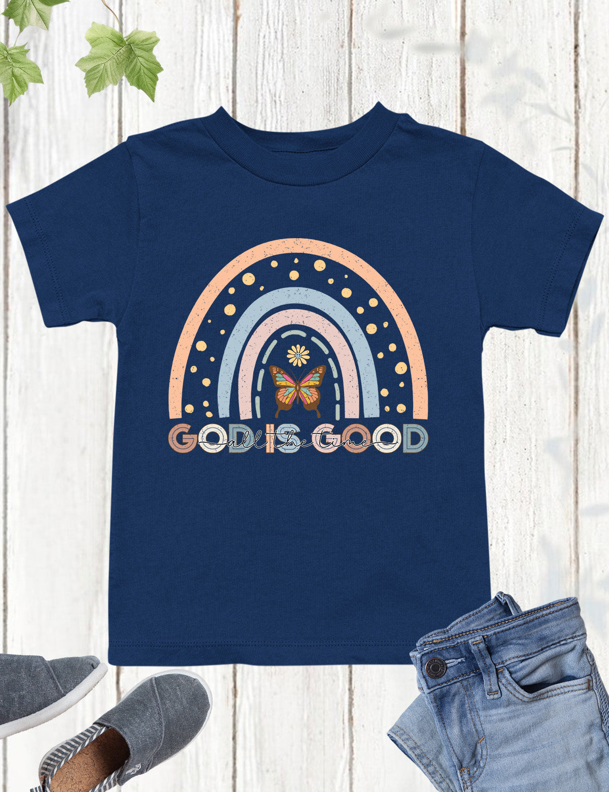 God is Good all The Time Rainbow Kids T Shirt