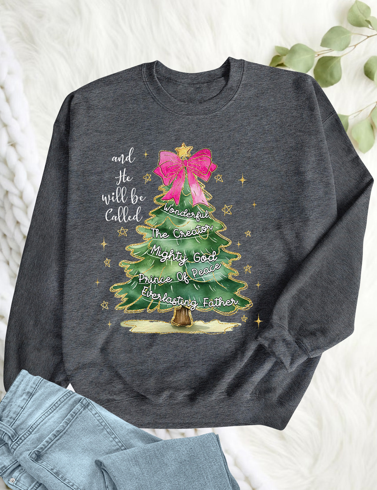 Christian Christmas Tree Coquette Bow Hoodie