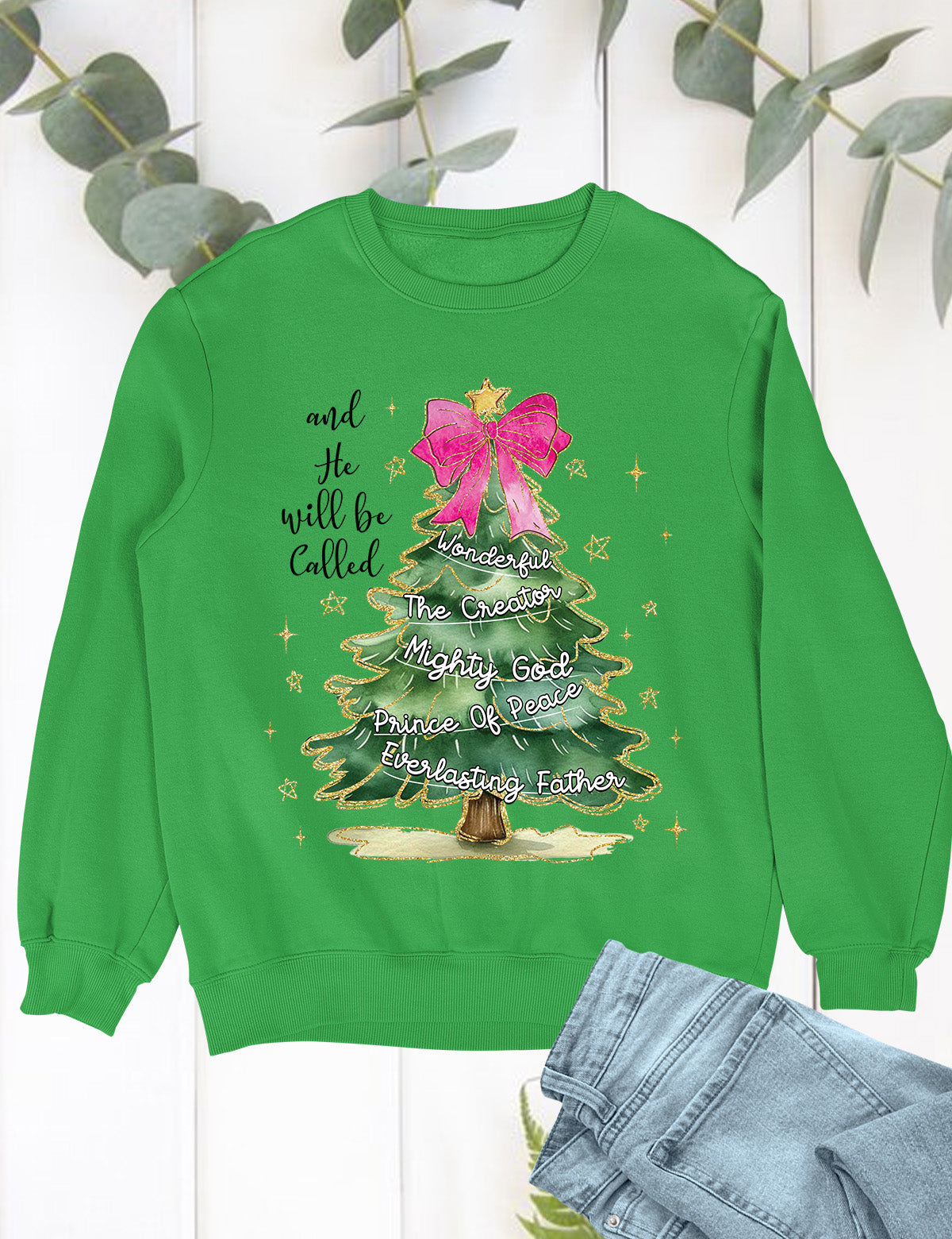 Christian Christmas Tree Coquette Bow Hoodie