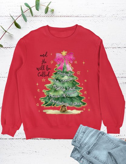 Christian Christmas Tree Coquette Bow Hoodie