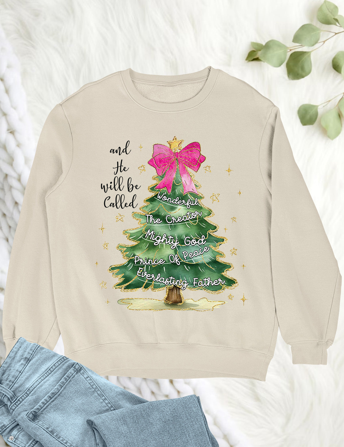 Christian Christmas Tree Coquette Bow Hoodie