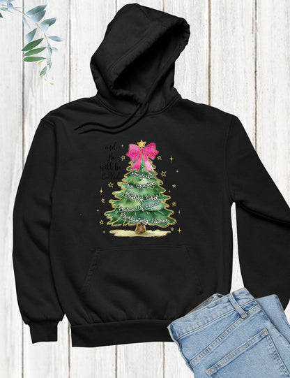 Christian Christmas Tree Coquette Bow Hoodie