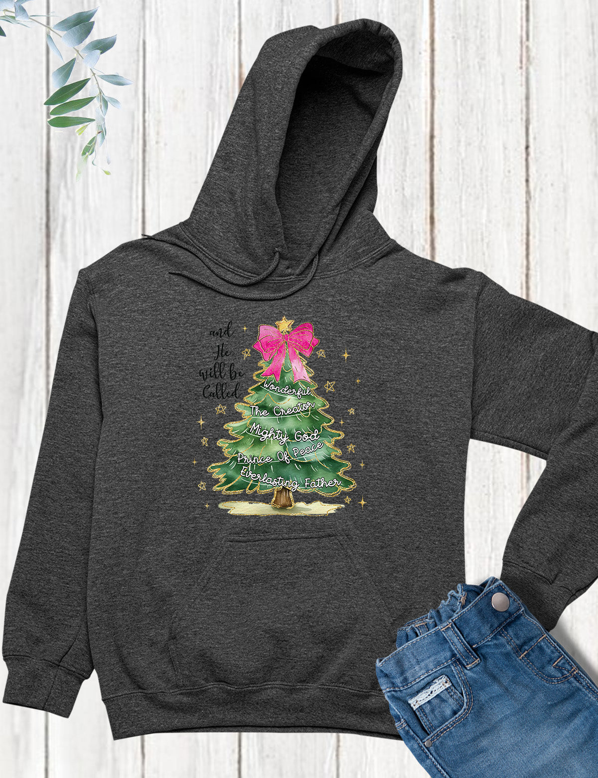 Christian Christmas Tree Coquette Bow Hoodie