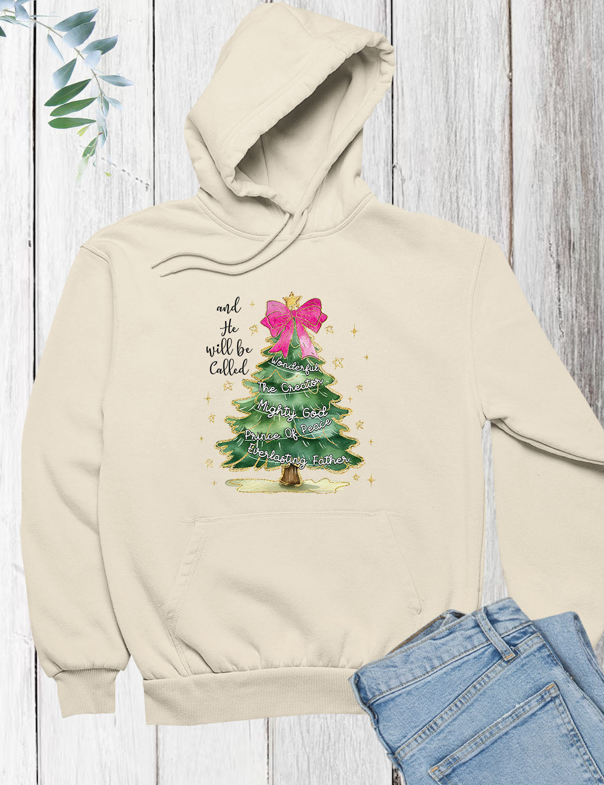 Christian Christmas Tree Coquette Bow Hoodie