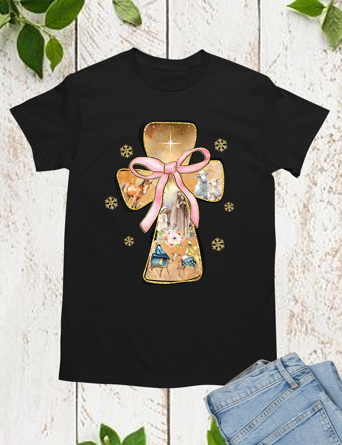 Christian Christmas Tees Floral Blue Jesus Angel