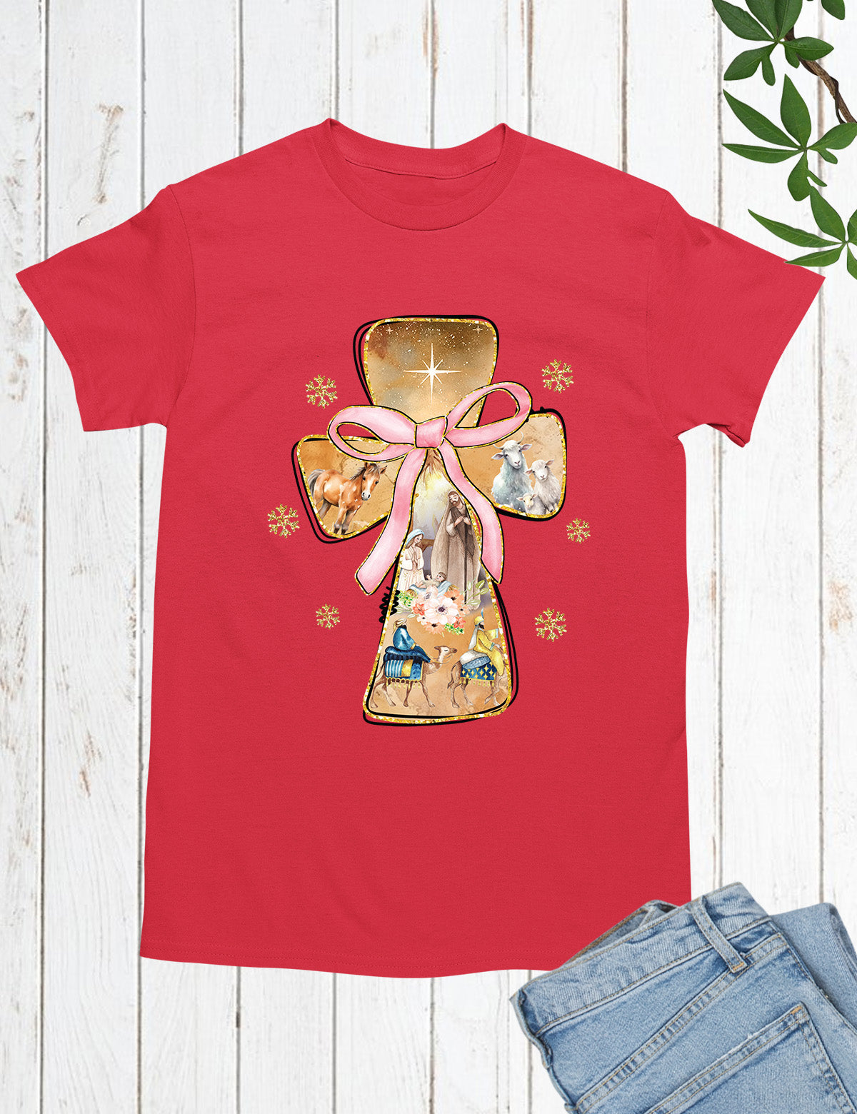 Christian Christmas Tees Floral Blue Jesus Angel