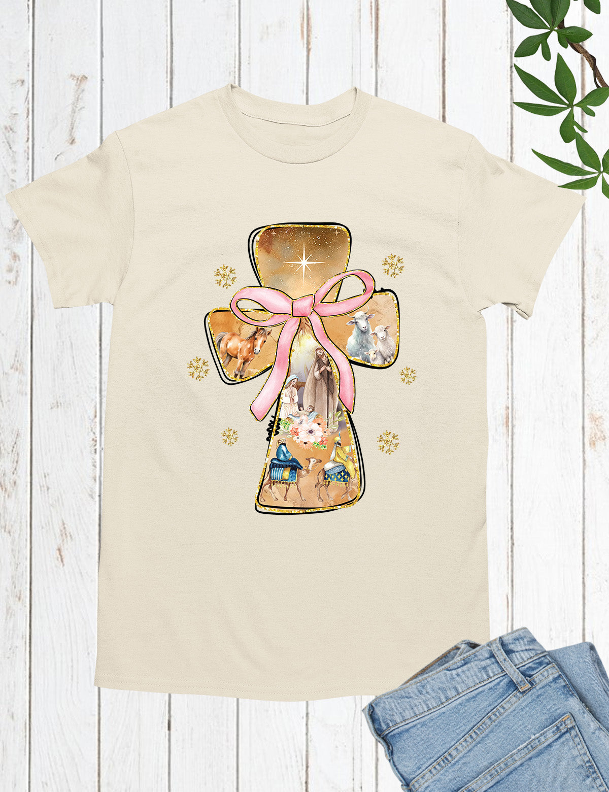 Christian Christmas Tees Floral Blue Jesus Angel