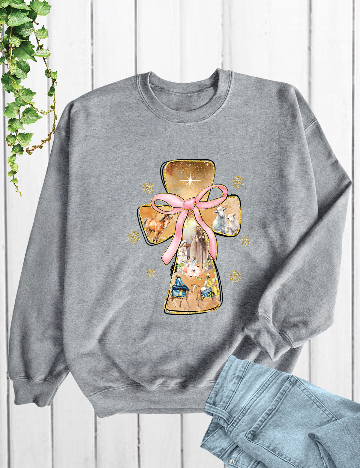 Christian Christmas Tees Floral Blue Jesus Angel