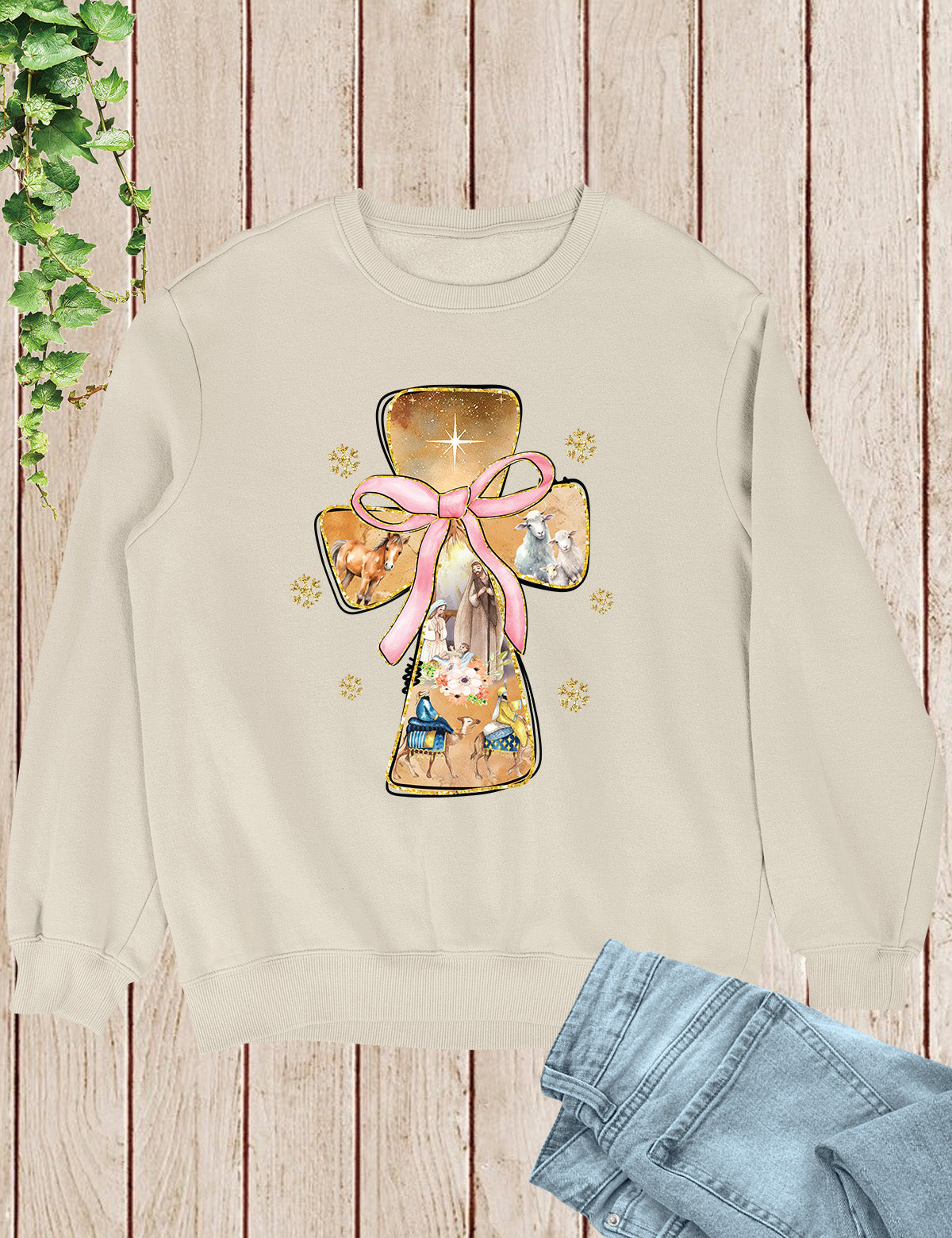 Christian Christmas Tees Floral Blue Jesus Angel