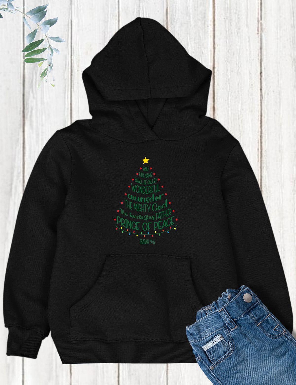 Kids Christmas Shirt Prince of Peace Tree Hoodie