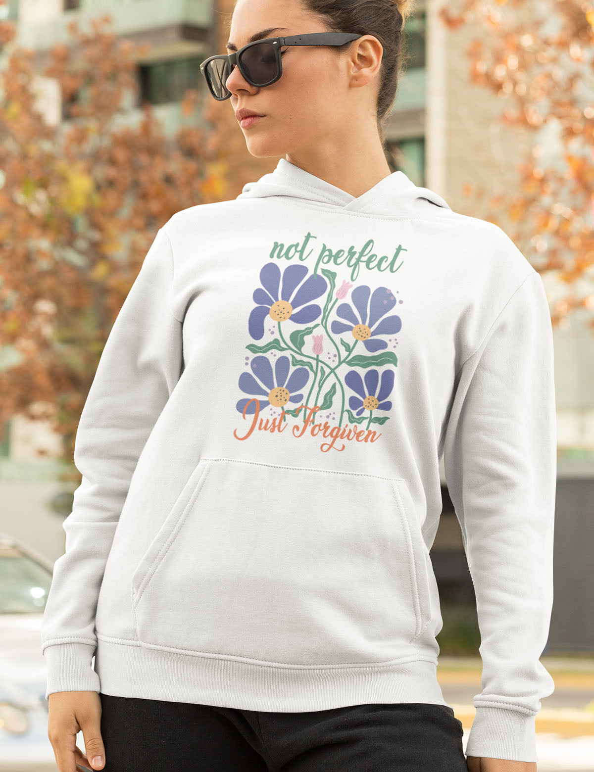 Not Perfect Just Forgiven Boho Flower Hoodie