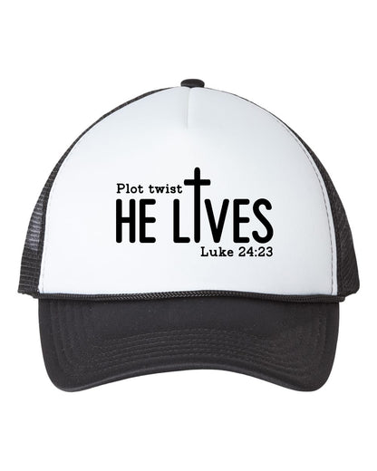 Plot Twist He Lives Luke 24:23 Cap Hat