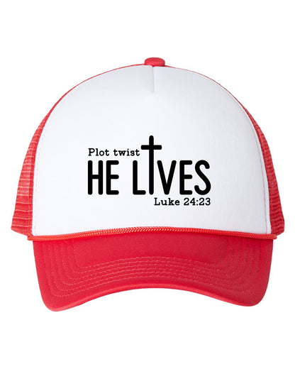 Plot Twist He Lives Luke 24:23 Cap Hat