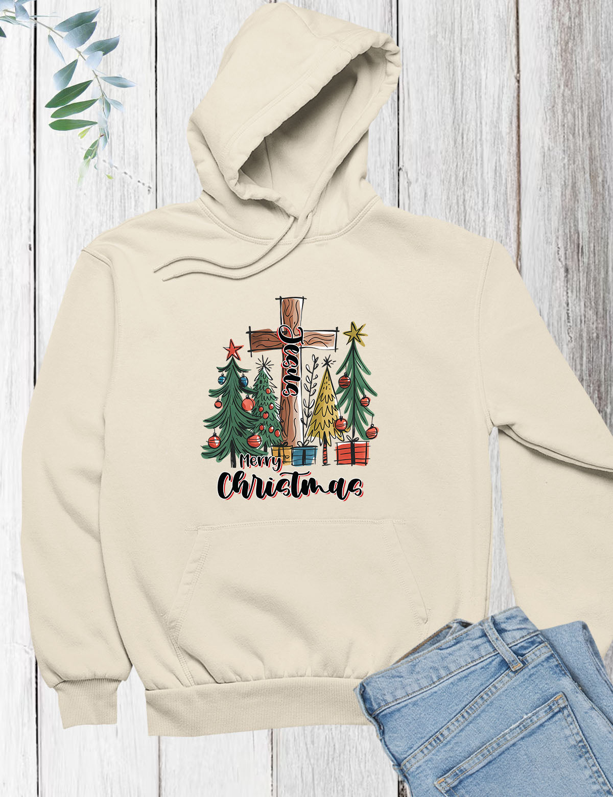 Jesus Merry Christmas Tree Hoodie