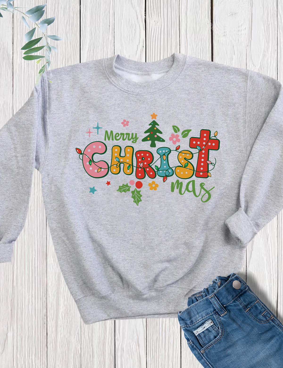 Boho Christian Merry Christmas Tree Kids Shirt