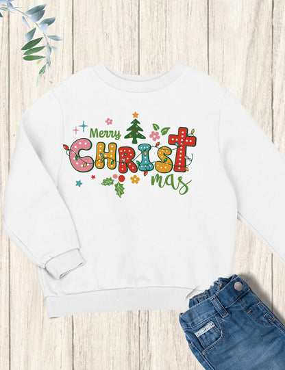 Boho Christian Merry Christmas Tree Kids Shirt