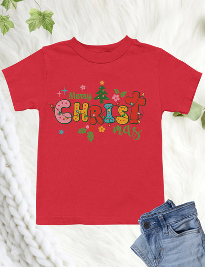 Boho Christian Merry Christmas Tree Kids Shirt