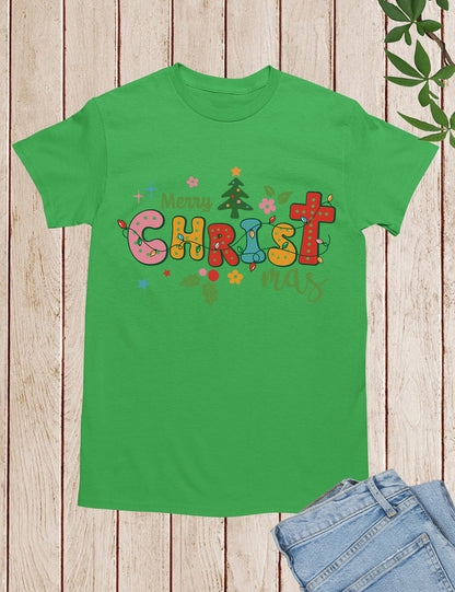 Boho Christian Merry Christmas Tree Shirts