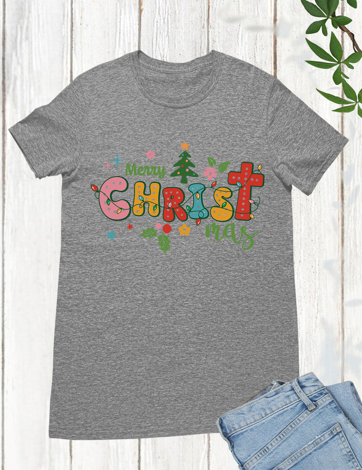 Boho Christian Merry Christmas Tree Shirts