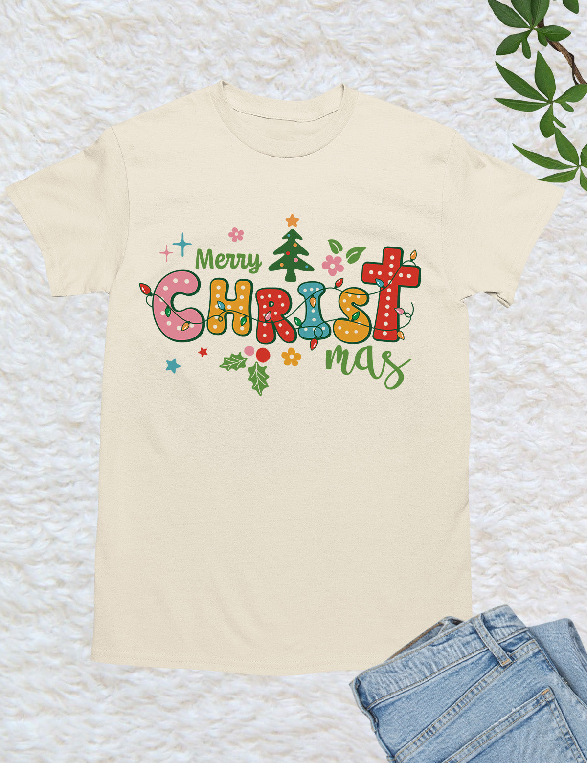 Boho Christian Merry Christmas Tree Shirts