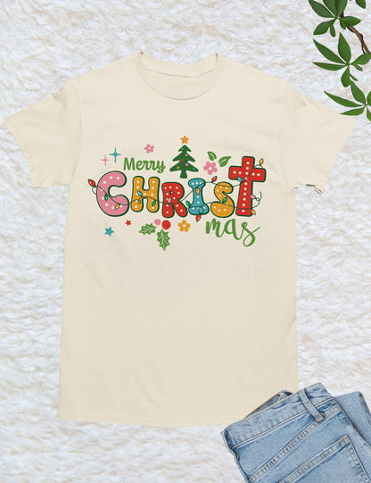 Boho Christian Merry Christmas Tree Shirts