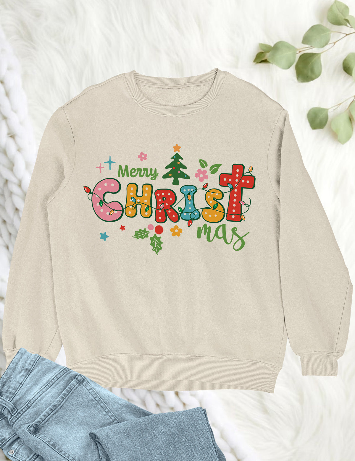 Boho Christian Merry Christmas Tree Shirts