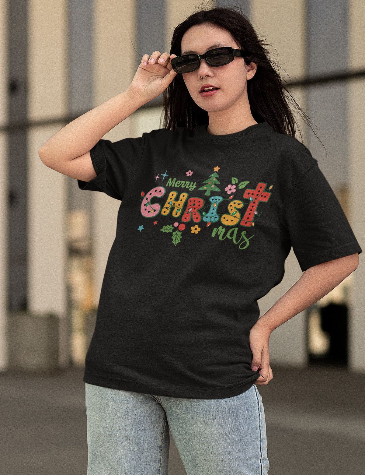 Boho Christian Merry Christmas Tree Shirts