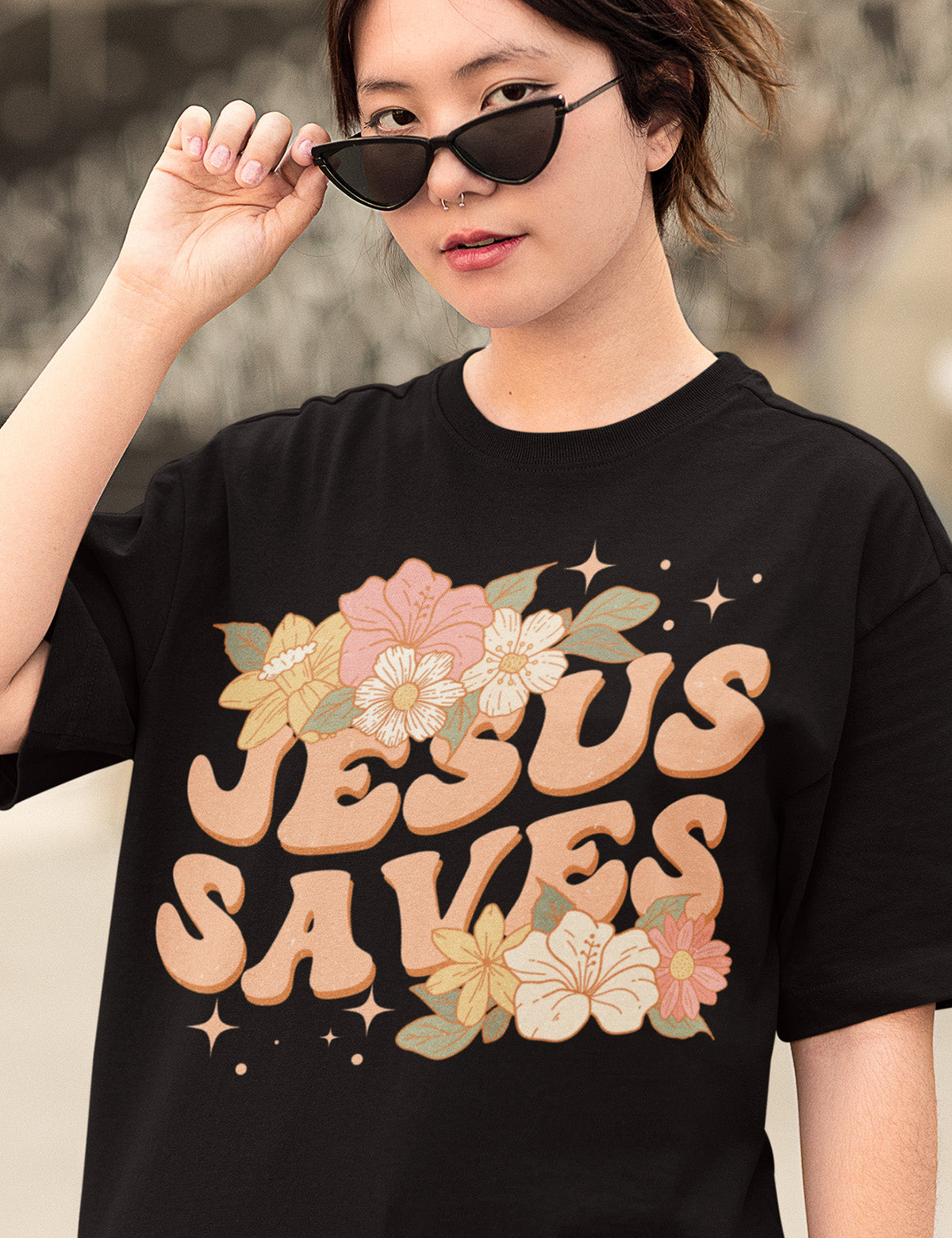 Jesus Saves Flower T Shirt