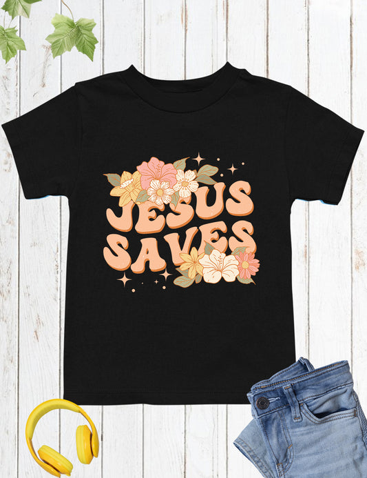 Jesus Saves Flower Kids T Shirt