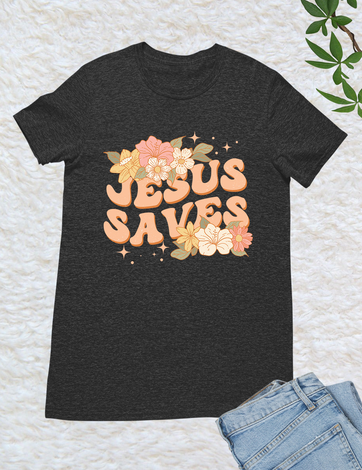 Jesus Saves Flower T Shirt