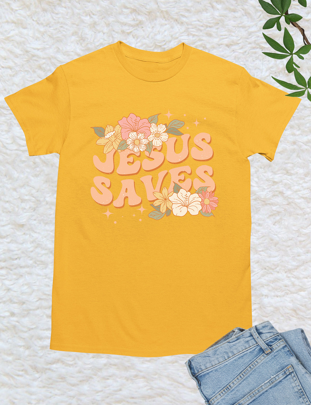 Jesus Saves Flower T Shirt