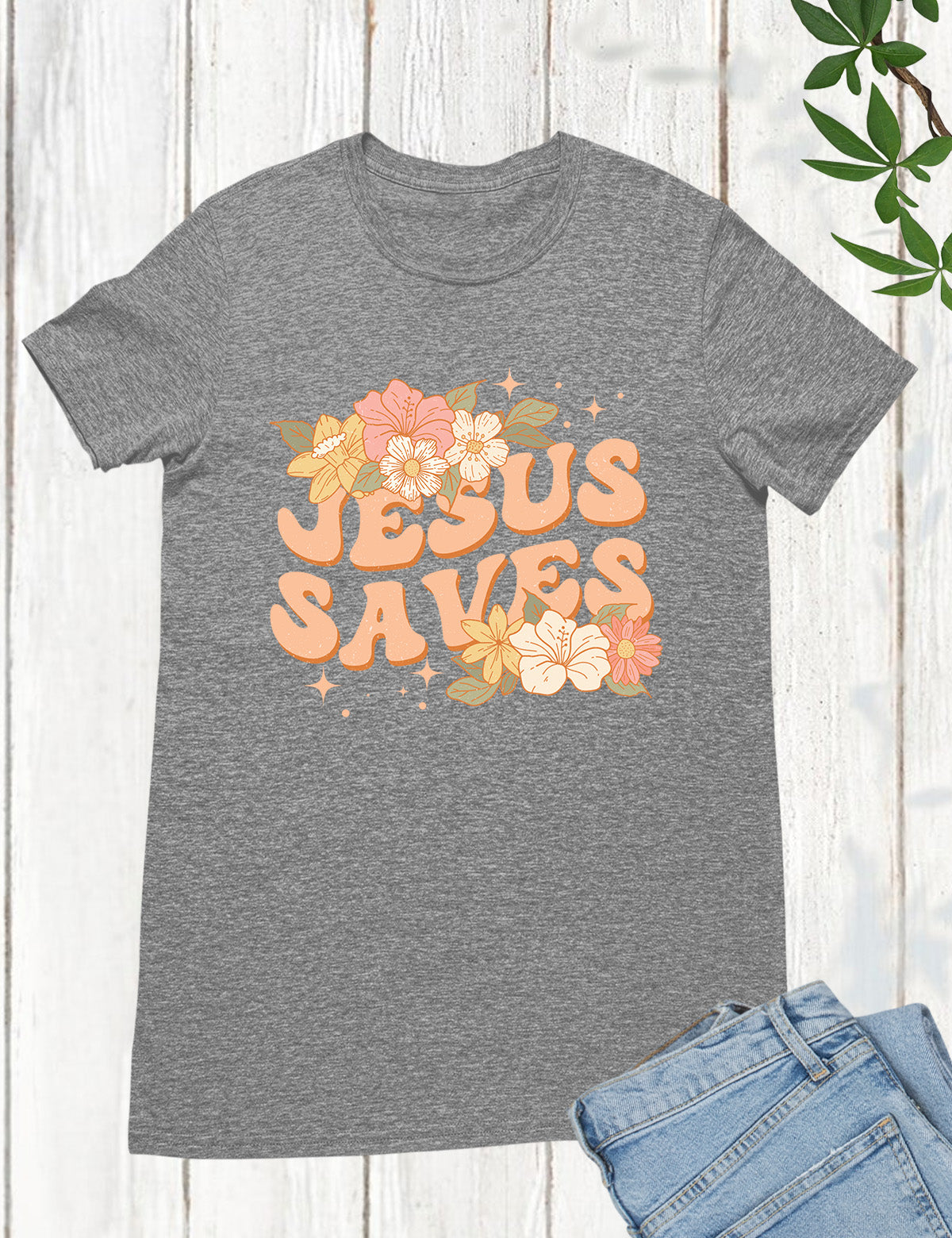 Jesus Saves Flower T Shirt