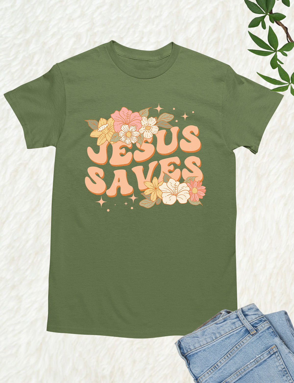 Jesus Saves Flower T Shirt