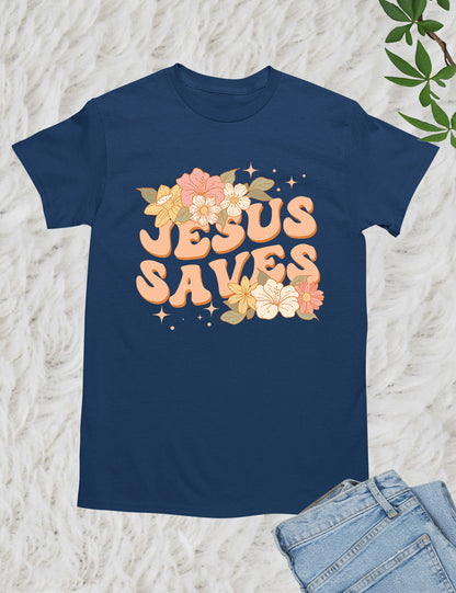 Jesus Saves Flower T Shirt