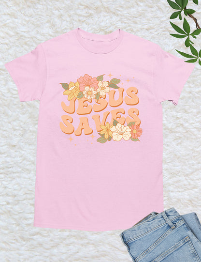 Jesus Saves Flower T Shirt