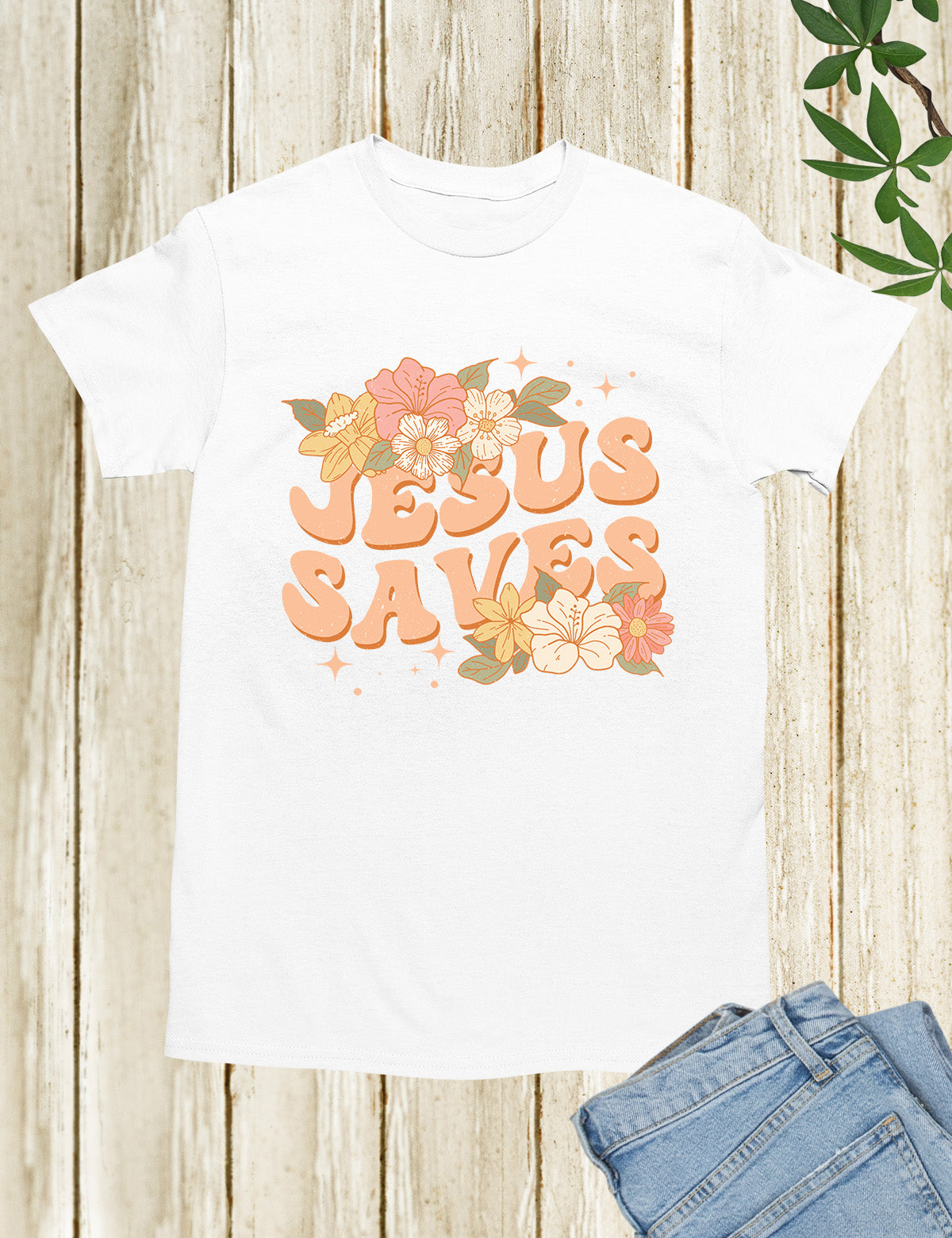 Jesus Saves Flower T Shirt