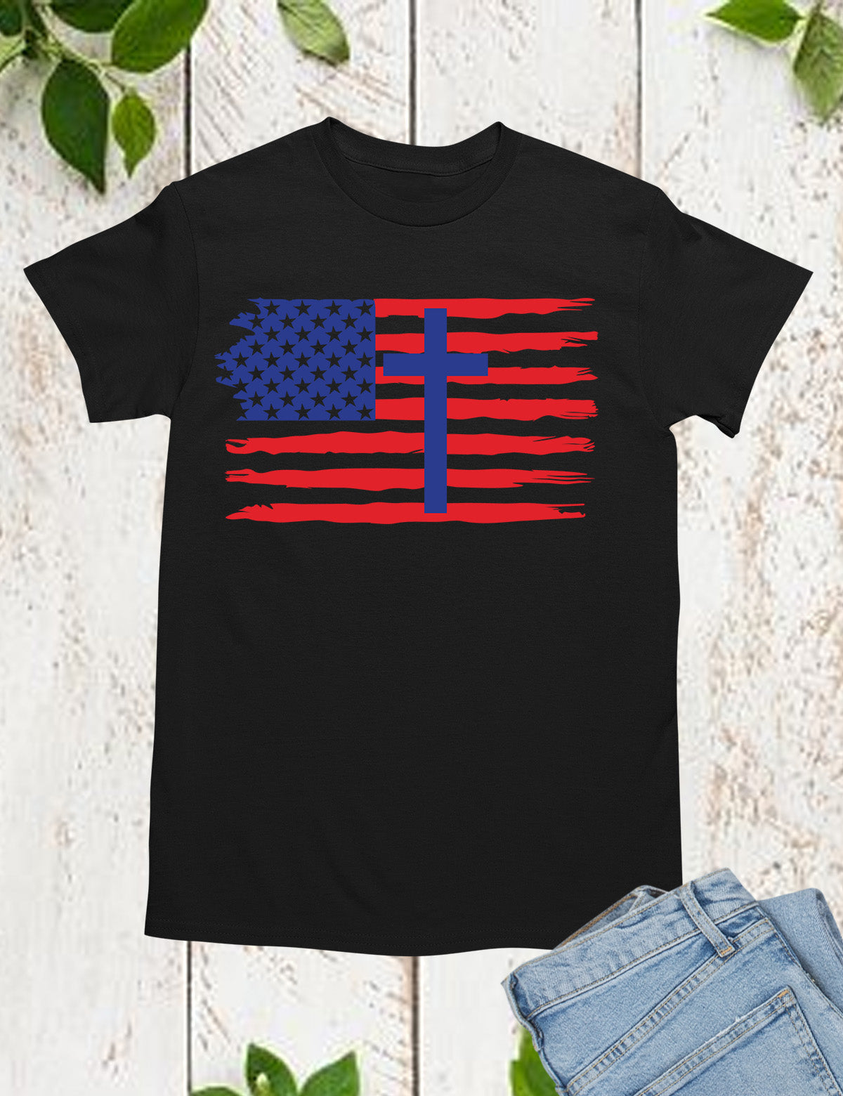 American Flag Faith Cross  T Shirt