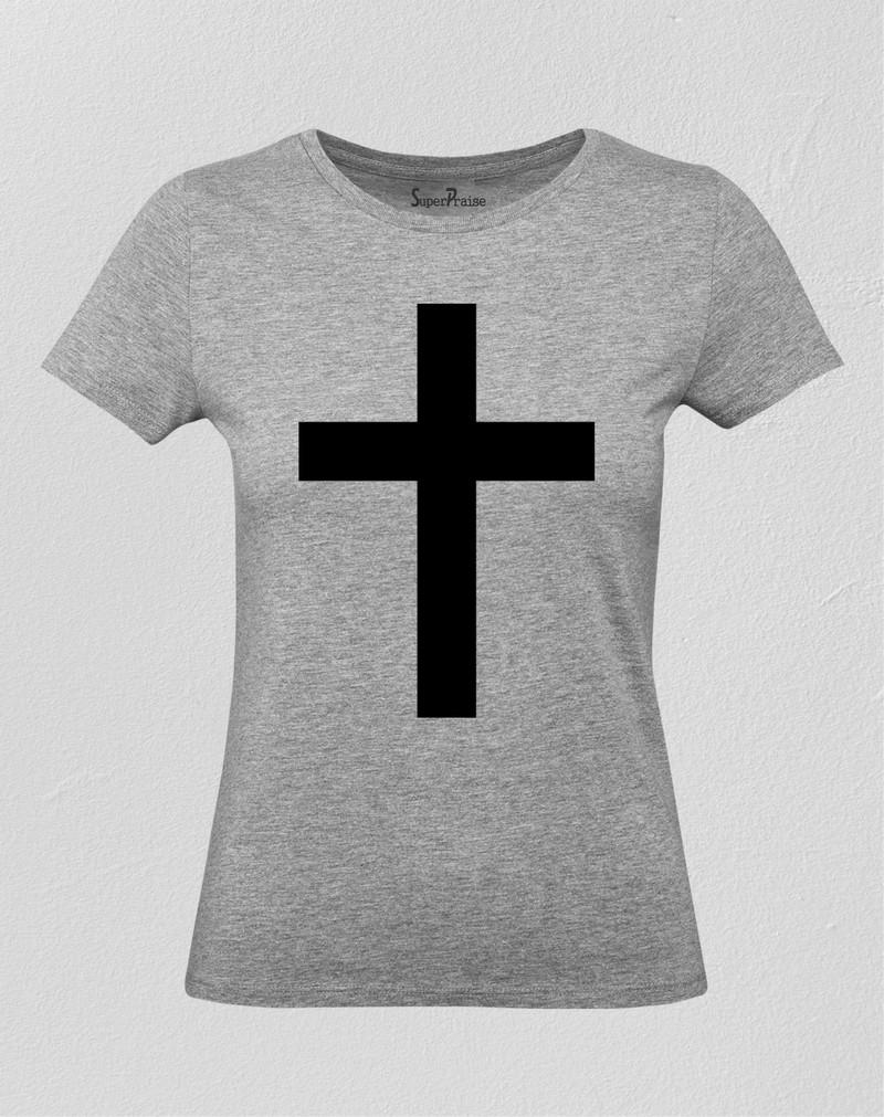 Christian Women T Shirt Cross Bible Holy Jesus Grey tee